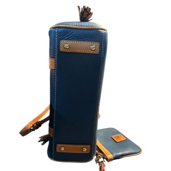 Dooney & Bourke Set: Teal Blue & Tan Leather Satchel with Zipper Pouch - EUC - Picture 5 of 8